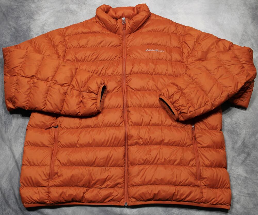 Eddie Bauer Jacket Mens 2XL Orange Down Puffer Full Zip Insulated Outdoor